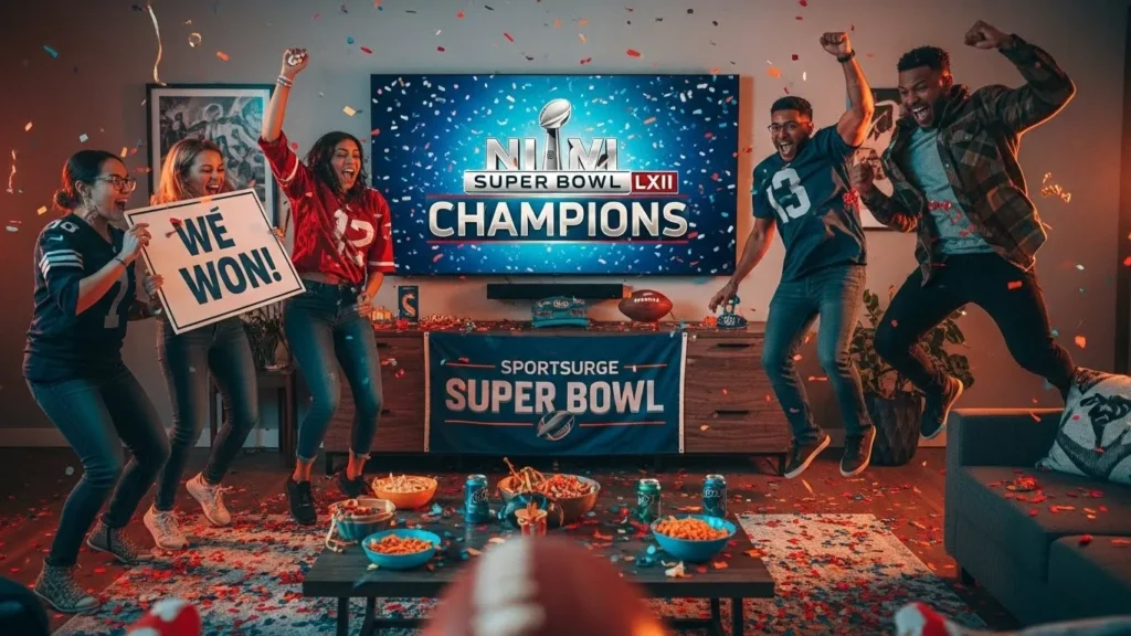 Superbowl 2026 celebration after watching Sportsurge Superbowl